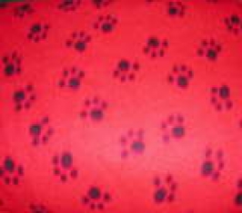 Red fleece with black paw prints 
